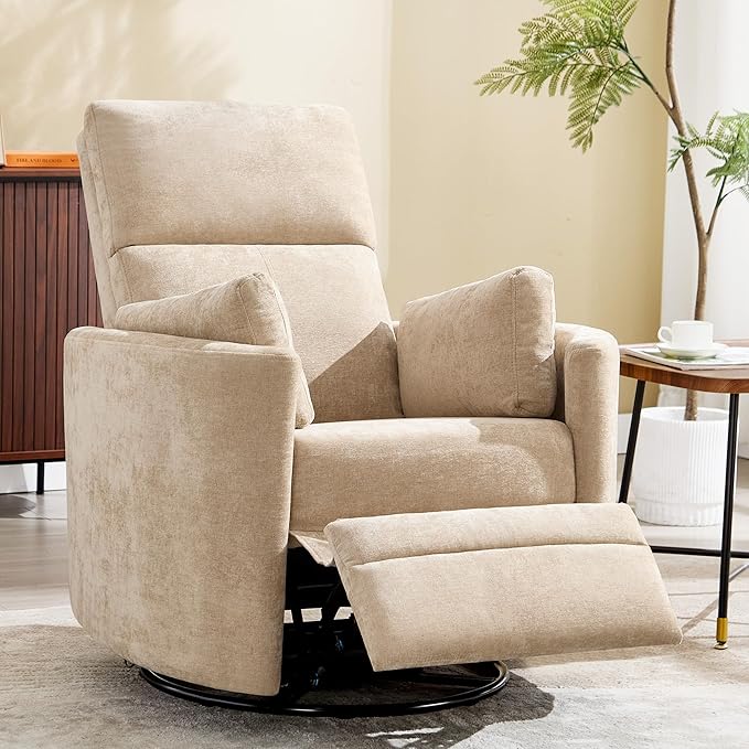 Manual Recliner 360°Swivel Glider Rocking Chair, Upholstered Nursery Adult