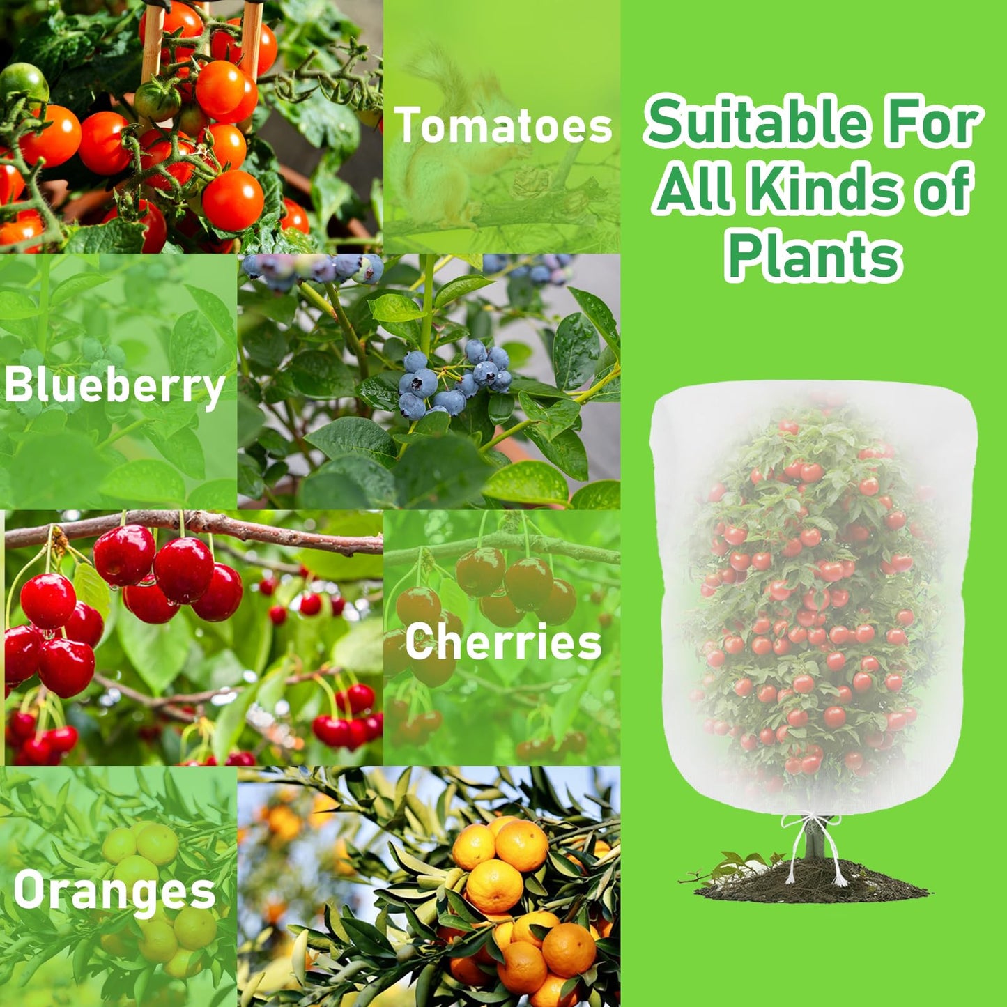 Evoio Bird Netting for Garden Blueberry Bushes Fruit Tree Netting Cover Plant Protection Mesh Bags with Drawstring, 4 Pack 2.3 x 3.5 ft Shrubs Bush Tomato Strawberry Berry Barrier Protectors Net