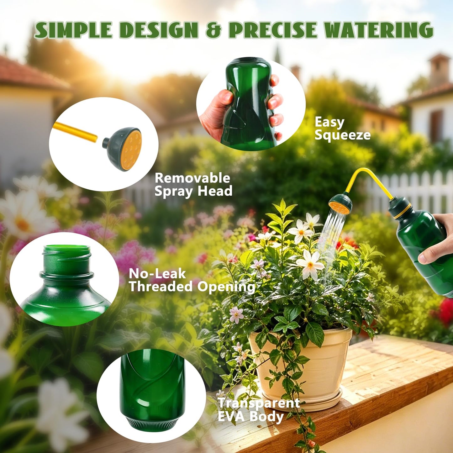 2 Pack Small Watering Can, 2 in 1 Spray Head Functionality, 450ML Squeeze Garden Plant Watering Can for Seedlings Indoor/Outdoor Plants(Green)