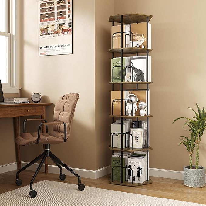 SUNMORY 5 Tier Rotating Bookshelf Tower, Revolving 360 ° Spinning Bookcase