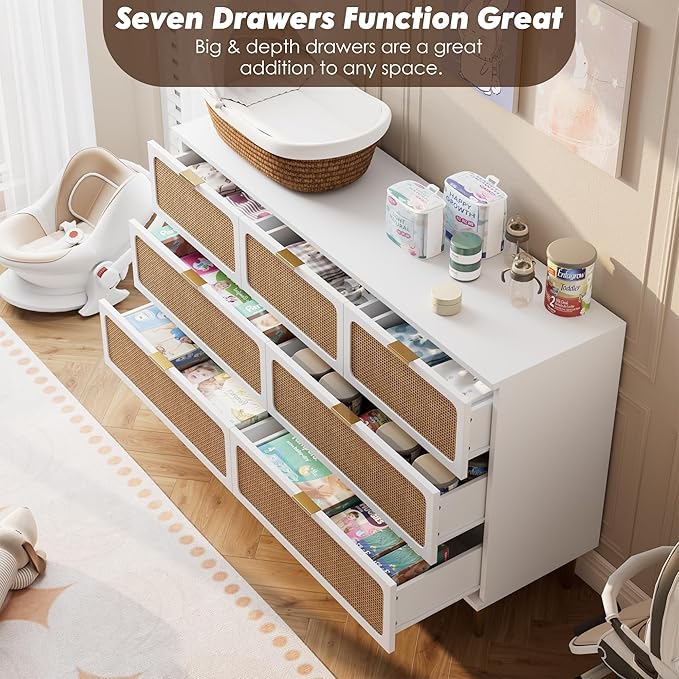 GarveeHome Rattan 7 Drawer Dressers