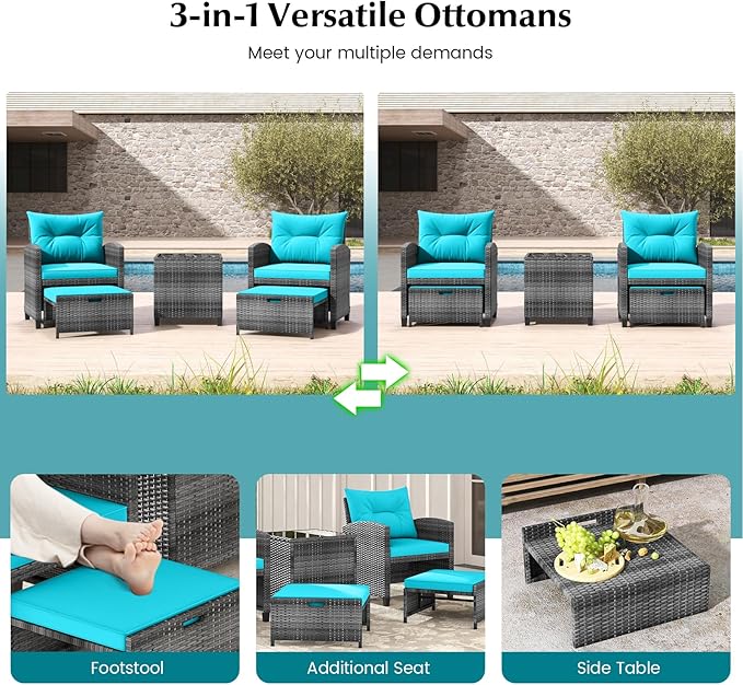 Tangkula 5 Pieces Patio Conversation Set, PE Wicker Rattan Outdoor Furniture Set