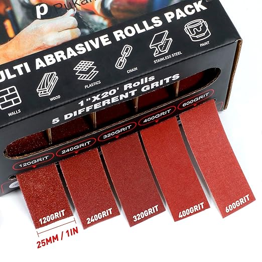 Emery Cloth Roll, 5 Grits 1'' x 19.7' Sandpaper Roll 120 240 320 400 600 Emery