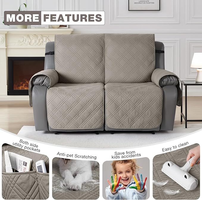 TAOCOCO 100% Waterproof Oversized Loveseat Recliner Cover, Non Slip Split Couch