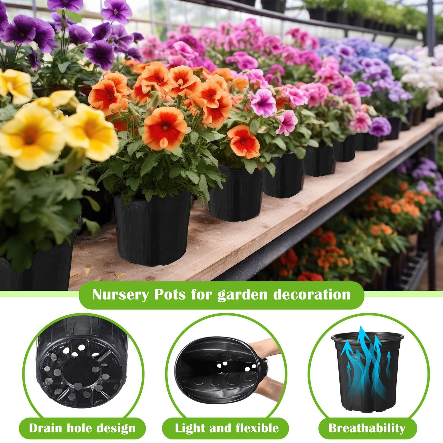 RimCereal 600 Pcs 1 Gallon Plastic Plants Nursery Pots Bulk with 600 Plant Labels, Thickened Soft Black Seedling Pots with Drainage Holes, Flower Plant Containers for Succulents Supply