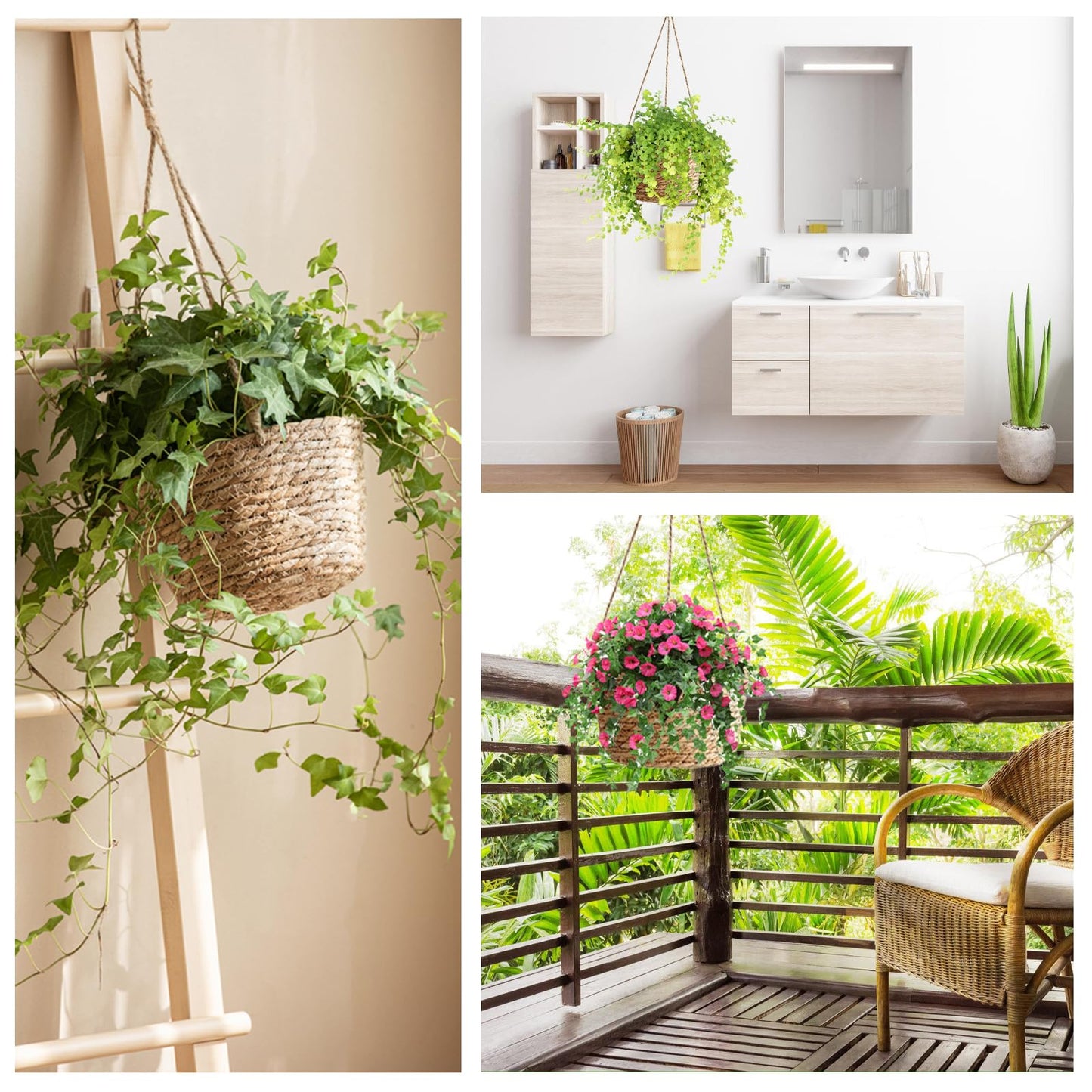 Riadyet 8-Inch Small-Caliber Woven Jute Hanging Planter – Seagrass Plant Basket, Decorative Hanging Plant Holder, Ideal for Home Décor and Storage