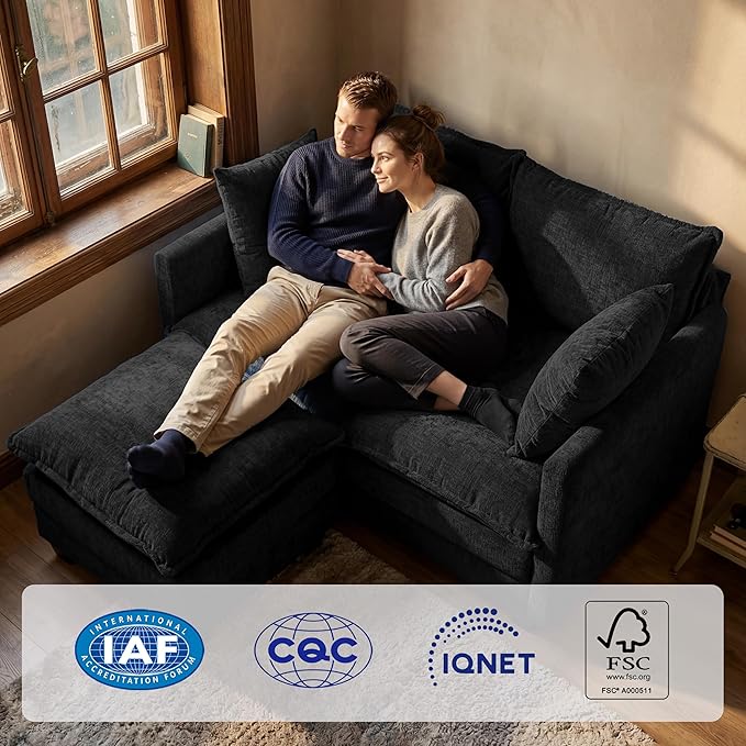 Loveseat Sofa with Ottoman, Cloud 3-Layer Cushion, Living Room, in a Box