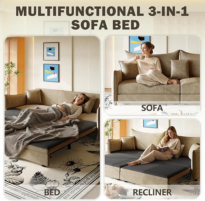 KEIKI 81.9" King Pull-Out Sofa Bed, 3-in-1 Convertible Sleeper Couch
