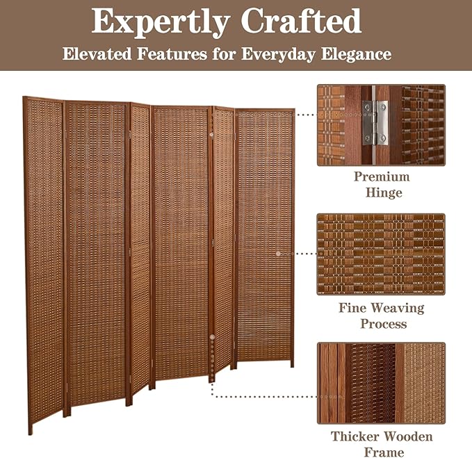 6 Panel Room Divider and Extra Wide Folding Privacy Screen, 94.5" W x 67" H