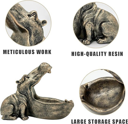 aboxoo Hippo Statue Home Resin Hippopotamus Figurine Sculpture Table Art Decoration Sundries Key Container Storage Box (Copper)