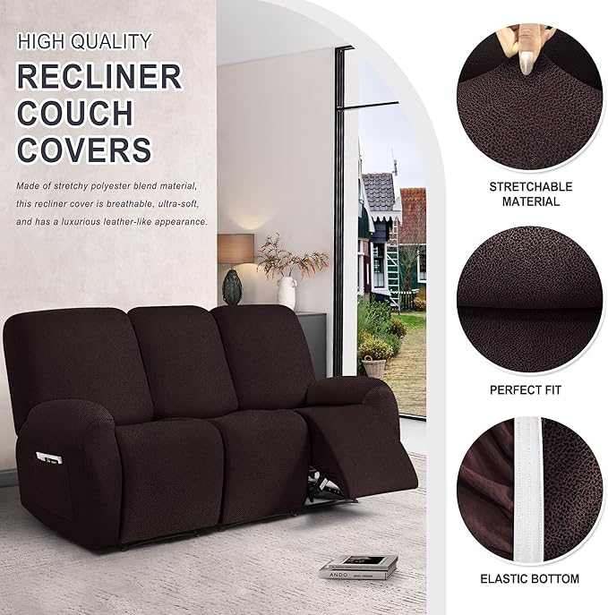 ANARACHON Leather Look Recliner Couch Cover, 8-Pieces Stretch Recliner Sofa