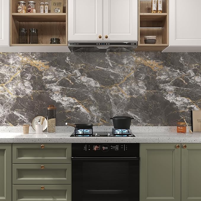 BAYYA Dark Grey/Gold Marble Contact Paper