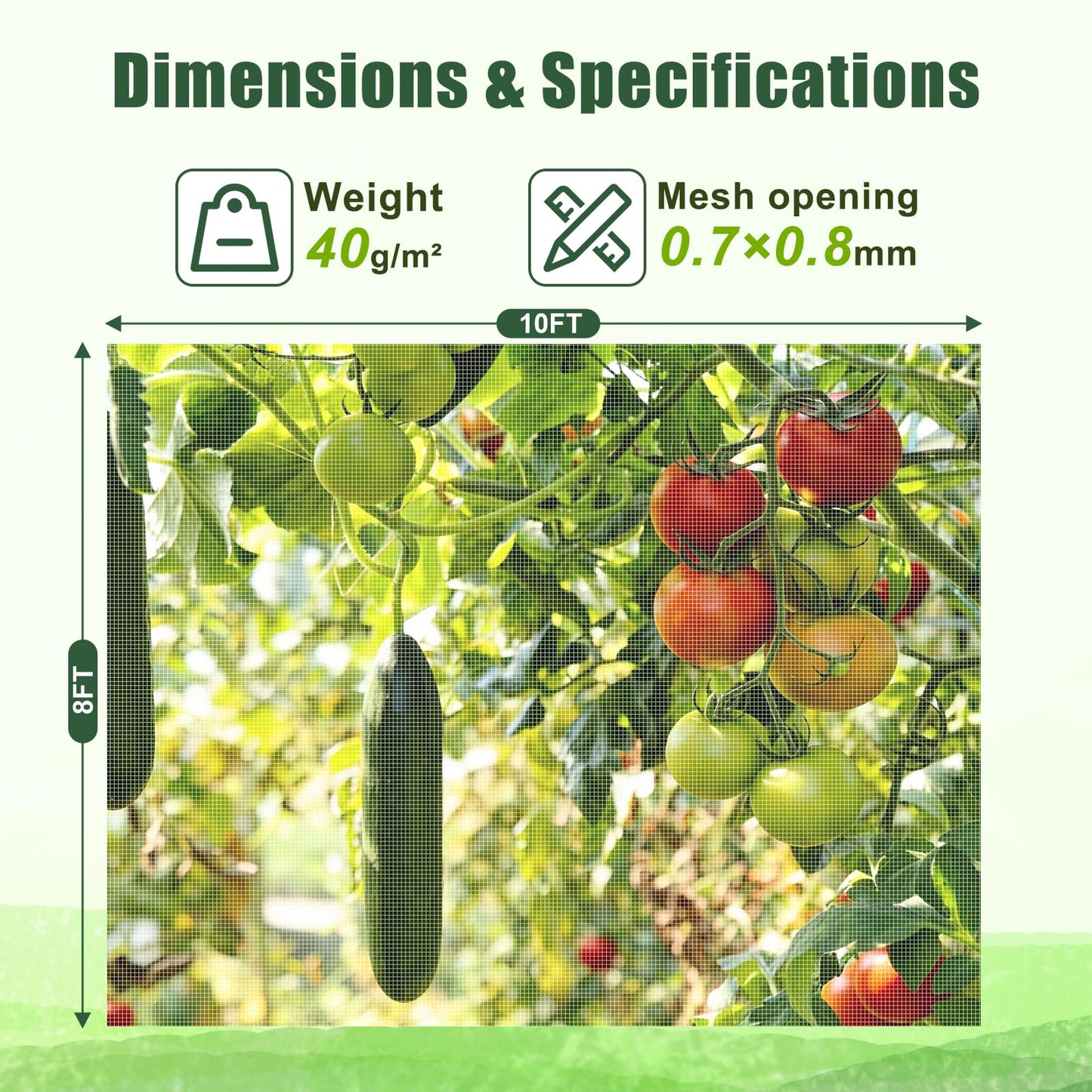 FEED GARDEN Garden Netting 8x10FT Ultra-Fine Mesh PE Cover for Vegetables Fruits Garden Row Cover Raised Bed Durable Protection from Birds Animals