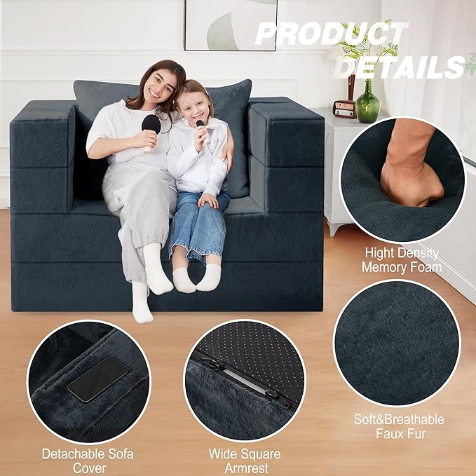 Futon Sofa Bed with Pillow, 3-in-1 Sleeper Sofa Bed with Removable Cover