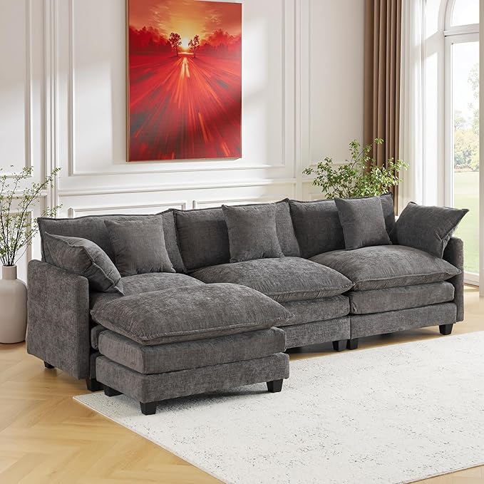 111.4" L-Shaped Cloud Chenille Sofa Sectional Couch