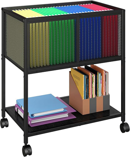Sbanmao Rolling File Cart, Mobile File Cabinet with Wheels Hanging Files, Metal Hanging File Folder Cart File Organizer Fit Letter Size for Home Office, Black (Patent Pending)