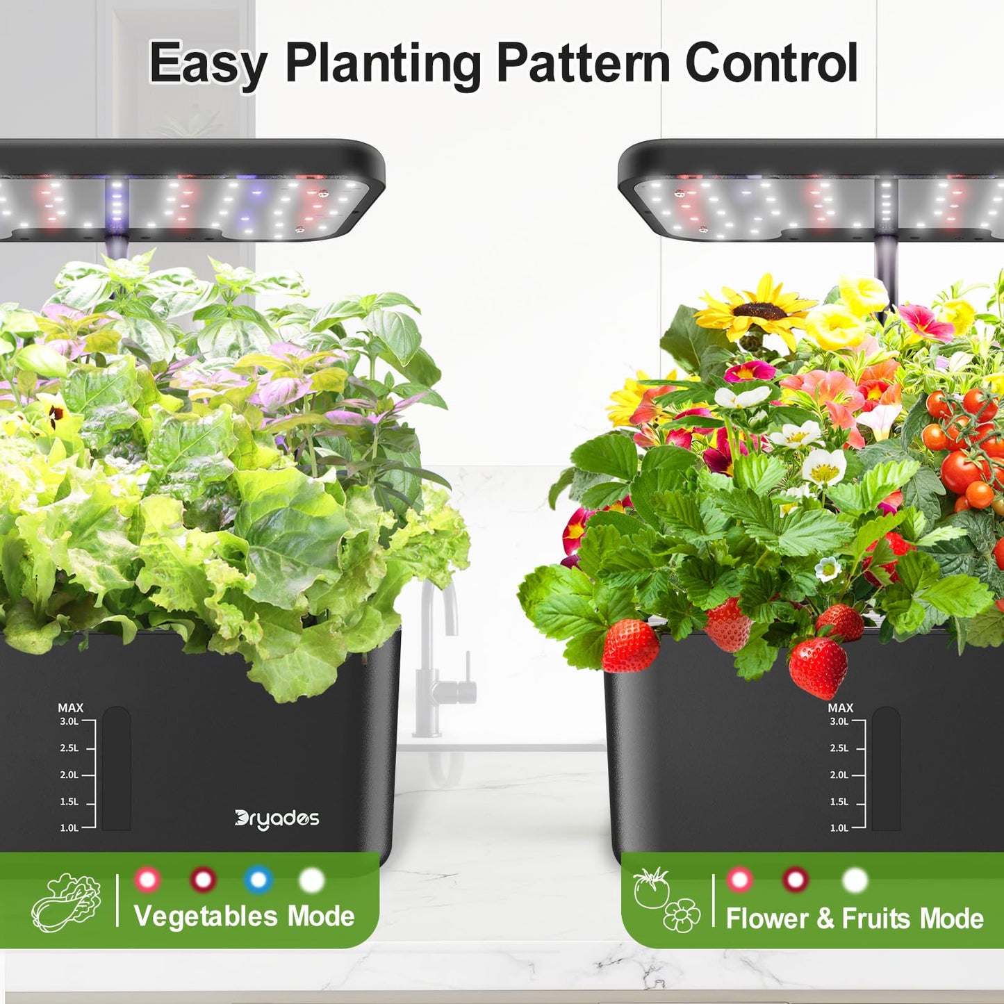 Dryades Hydroponics Growing System Indoor Herb Garden, 10-Pod Indoor Gardening System with 24W Full-Spectrum LED Grow Lights, Quiet Smart Water Pump, Plant Germination Kit for Herbs, Vegetables