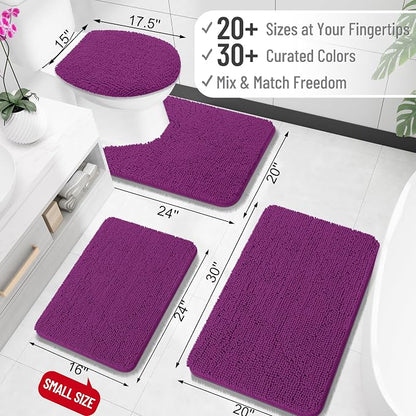 OLANLY Toilet Rugs U-Shaped 20x20, Extra Soft Absorbent Chenille Contour Bathroom Rugs for Toilet, Dry Quickly, Machine Washable, Non-Slip Bath Mat, Purple
