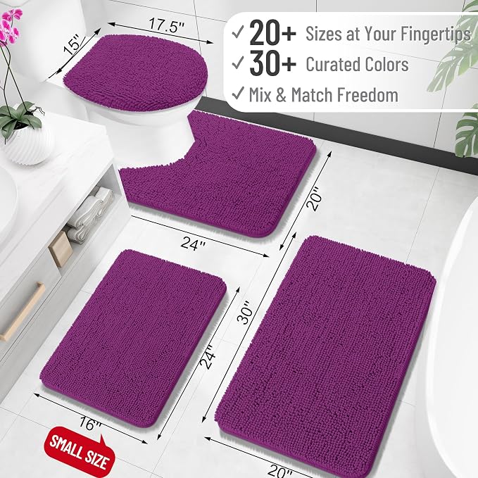 OLANLY Large Bathroom Rugs 47x32, Extra Soft Absorbent Chenille Bath Rugs, Rubber Backing Quick Dry, Machine Washable Bath Mats for Bathroom Floor, Tub and Shower, Home Decor Accessories, Purple
