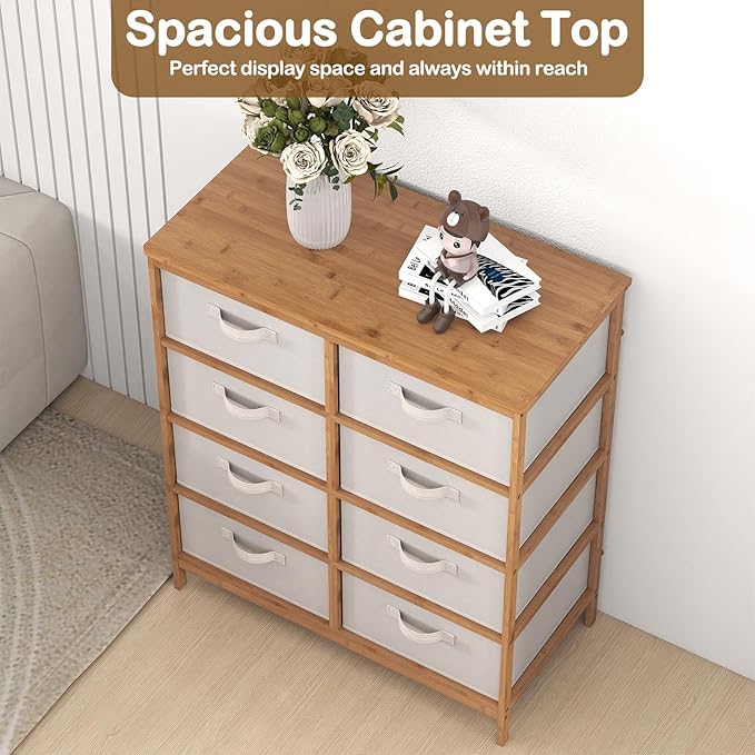 Giantex 8 Drawers Dresser for Bedroom, Bamboo Fabric Storage Tower