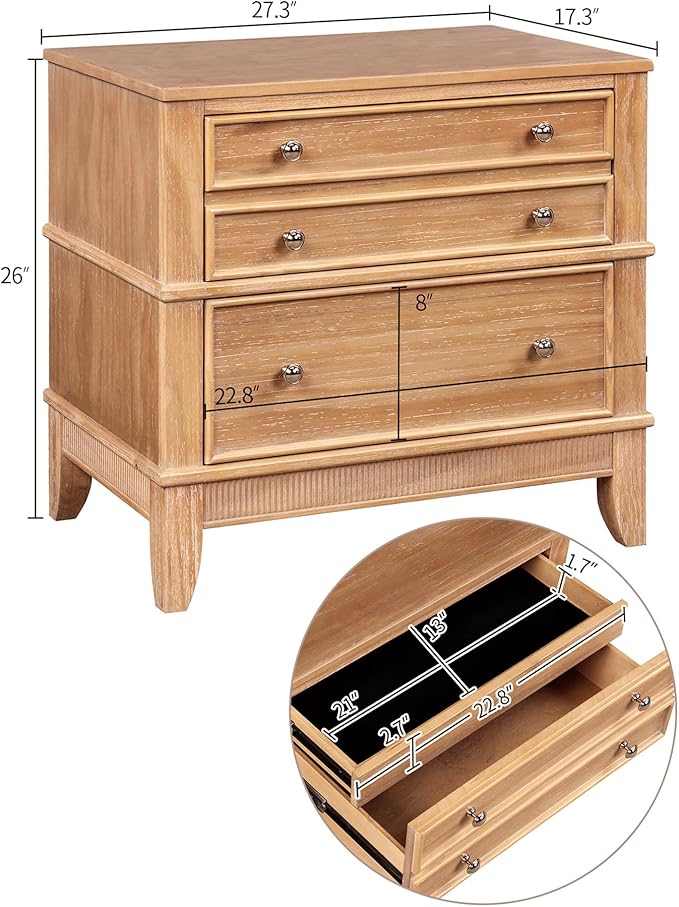 Merax 27.3 Inch Solid Wood Nightstand, Mid Century Modern Night Stand