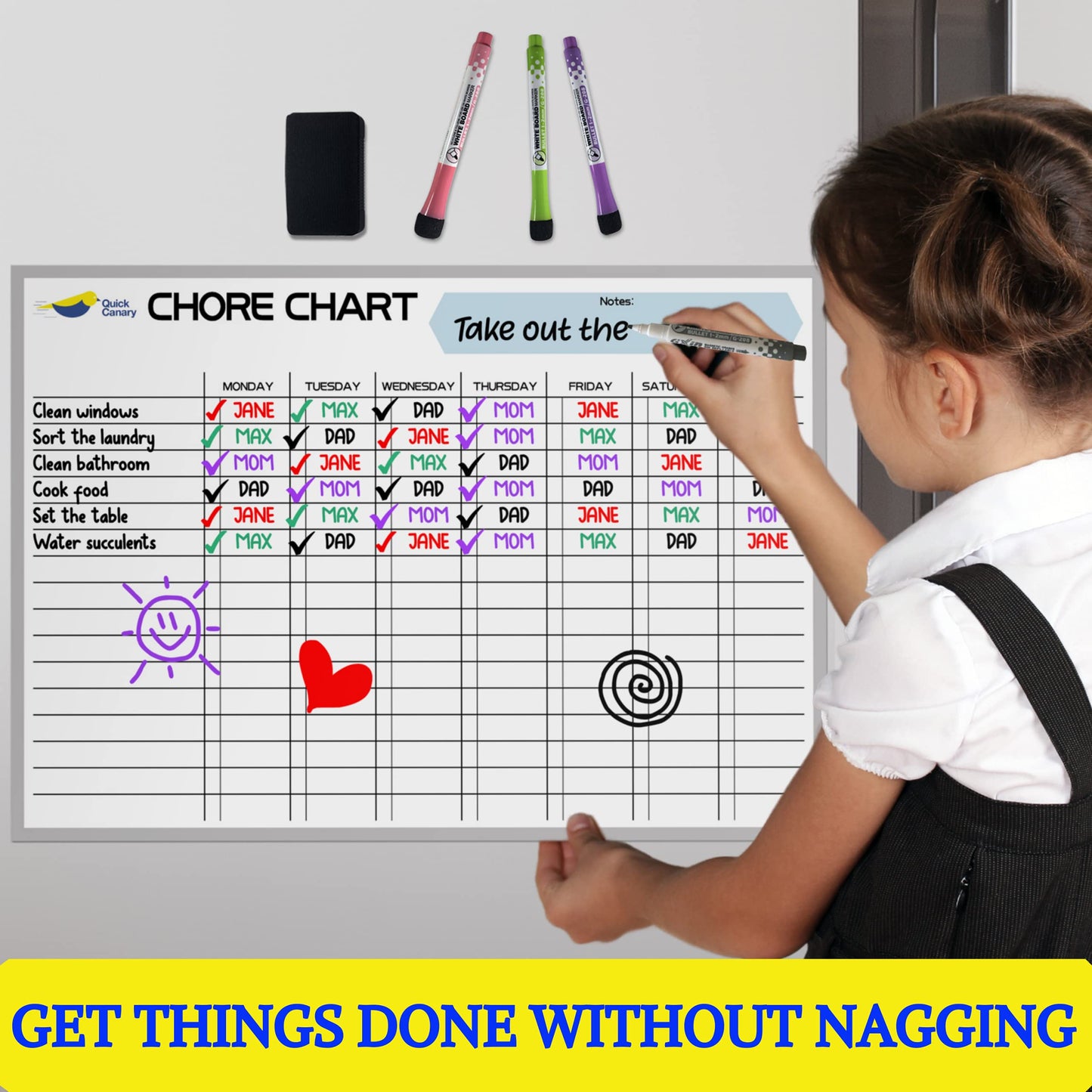 Magnetic Chore Chart for Kids - 17x12” Dry Erase Chore Board for Fridge - Fun Reward & Responsibility System with Markers & Eraser - Interactive, Reusable & Easy to Use for Daily Routines