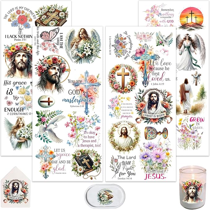 4 Sheets Rub on Transfers for Crafts, Bible Quotes Furniture Transfers for Wood