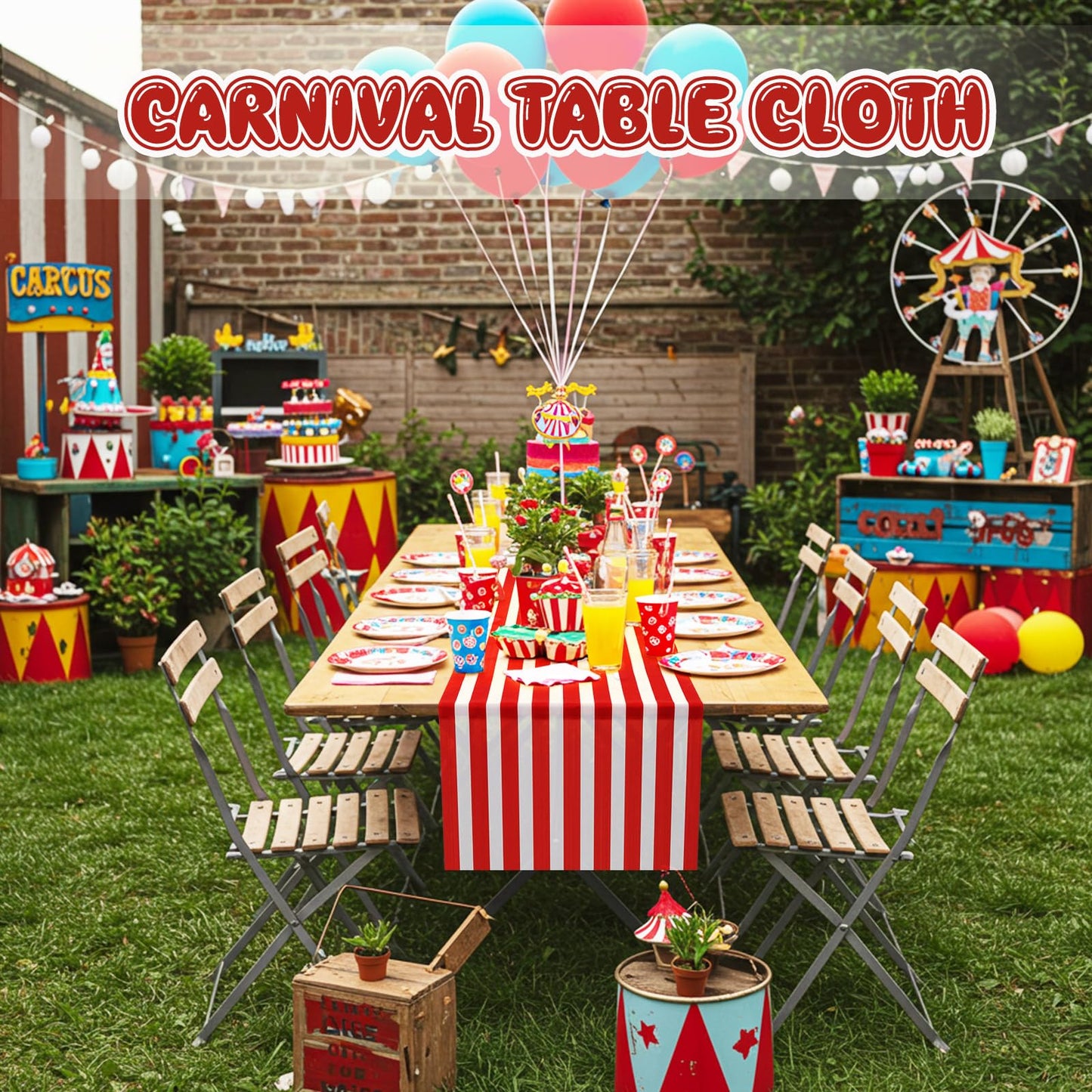 HunnmingRe 1 Pack Circus Halloween Decorations 32 Inch x 16 ft Red and White Hanging Banner with Tape Ceiling Decor for Carnival Birthday Classroom Circus Theme Party Decorations