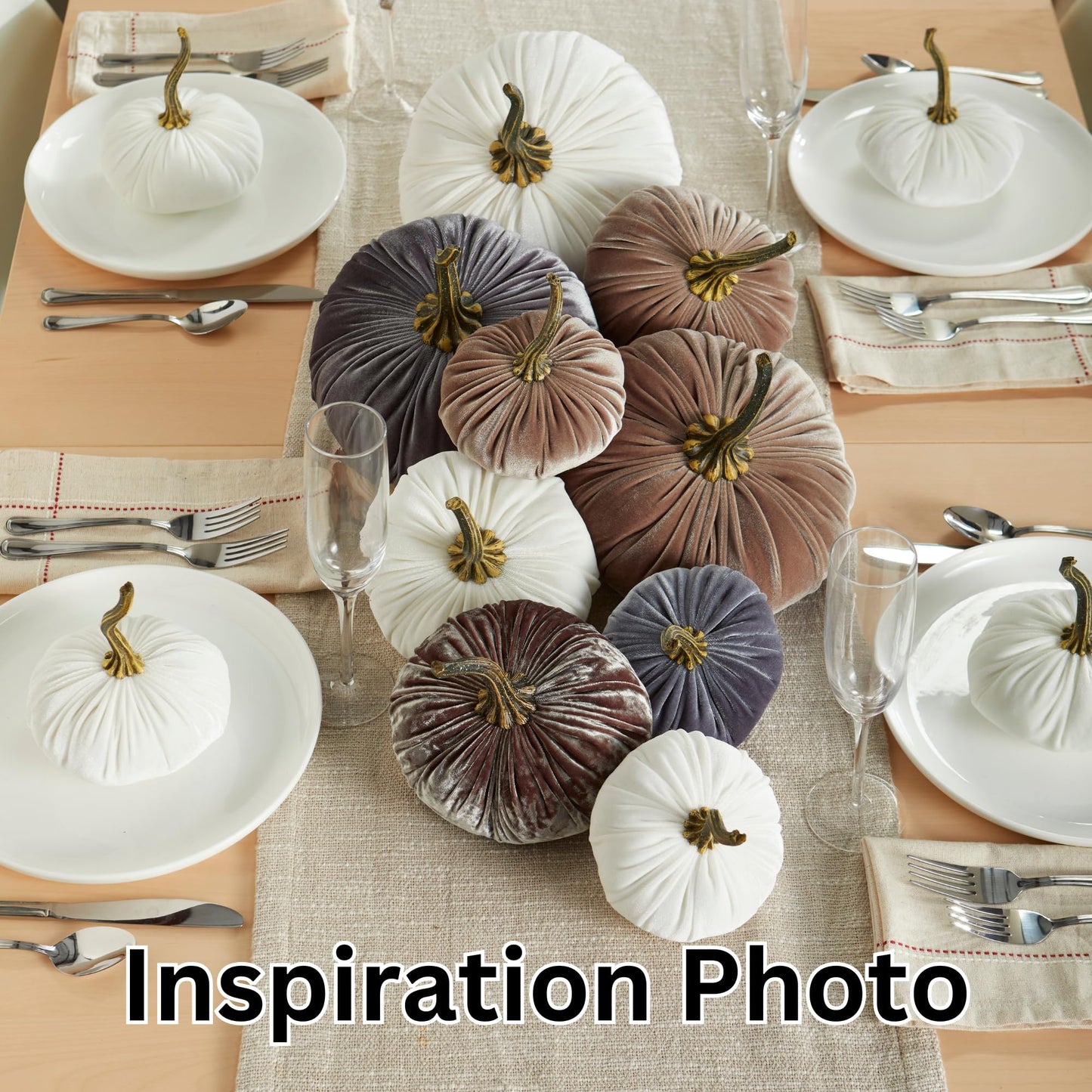 Your Heart's Content Set of 3 Small Velvet Pumpkins, Fall Wedding Centerpiece, Modern Rustic Farmhouse, Mantel Decor, Thanksgiving, Classic Gift (Sm Gray Taupe Ivory)