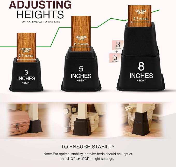 Utopia Bedding Bed Riser, 3 & 5 Inches Adjustable Furniture Risers