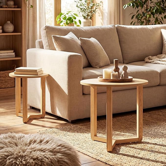 Giantex Round Nesting Coffee Table Set of 2, Wood Nesting End Tables