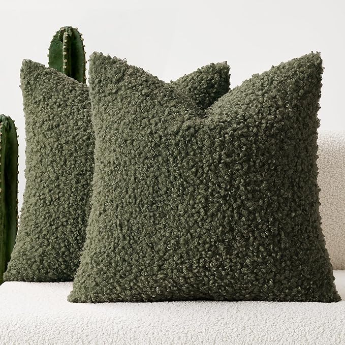 Faux Fur Throw Pillow Covers 18x18 Inch Set of 2 Boucle Neutral Decorative