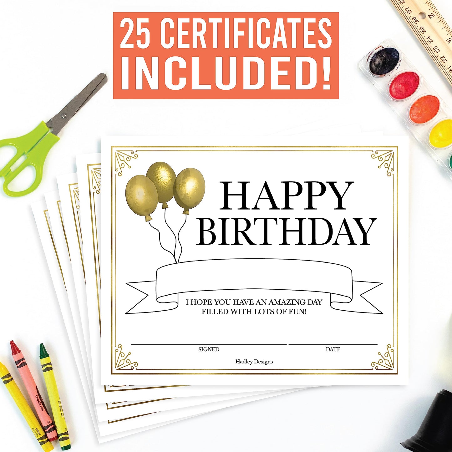 Happy Birthday Certificates for Students - 25 Student Birthday Certificates for Kids Classroom Must Haves, Teacher Supplies for Classroom Elementary, Gold Teacher Essentials