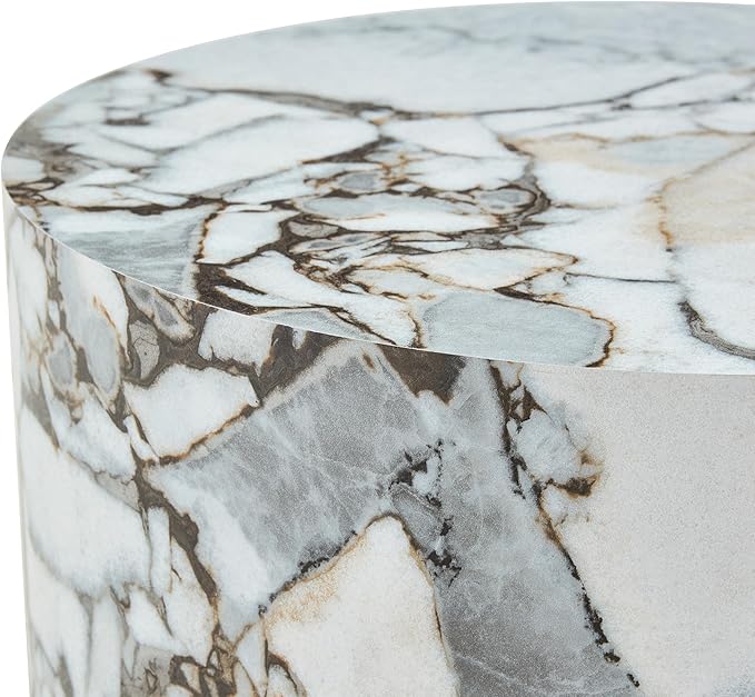 Round Coffee Table, 23.6" Modern Faux Marble Drum Coffee Table, Round Accent