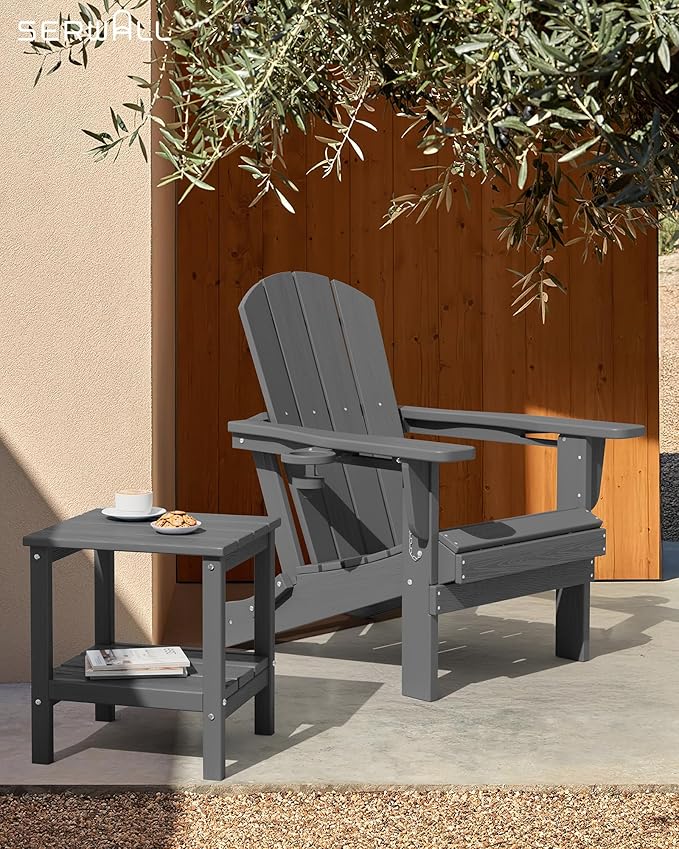 SERWALL 2-Tier HDPE Outdoor Side Tables Set of 2, Weatherproof Rectangular