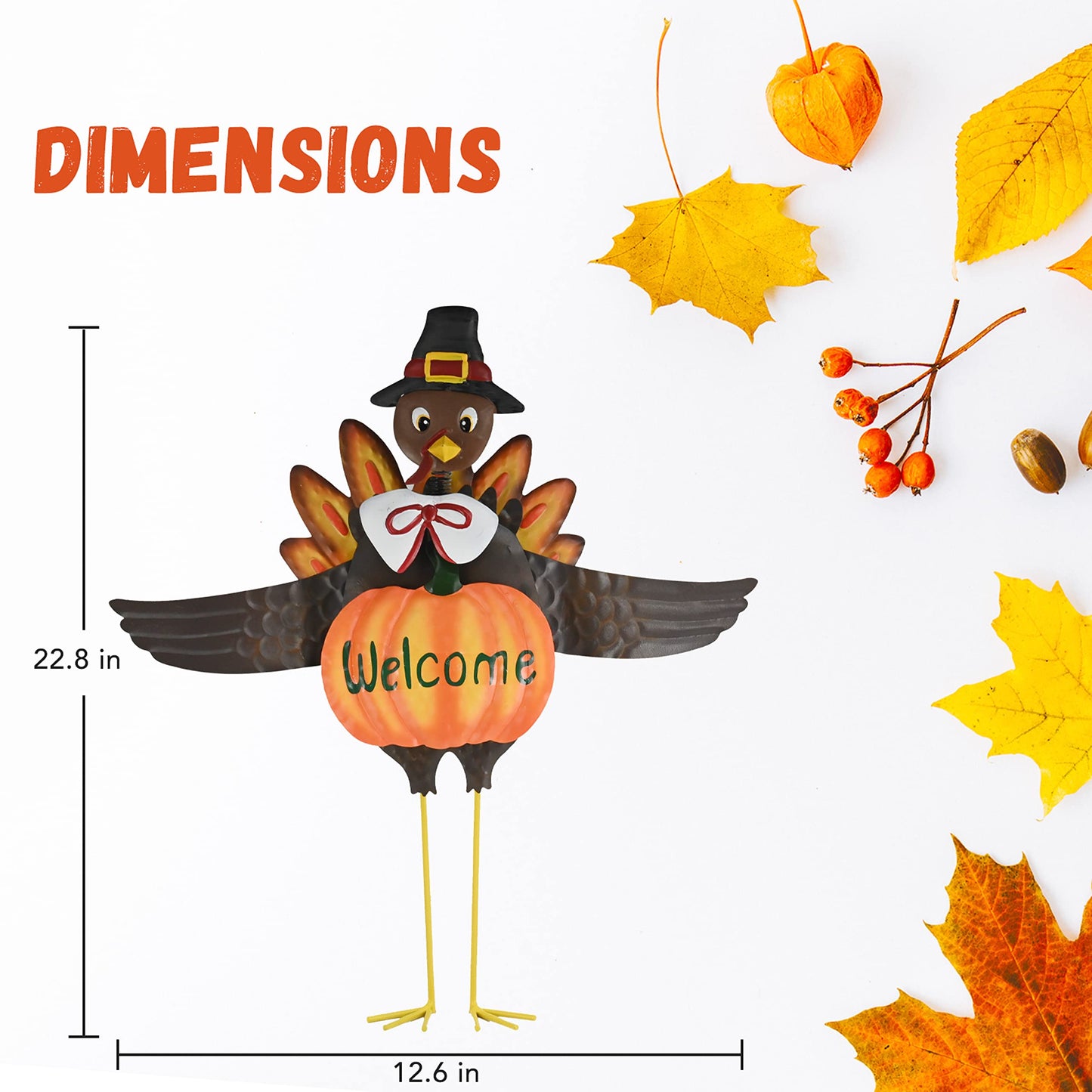 Ornativity Turkey Yard Stake Pumpkin Decoration - Metal Stand Outdoor Garden Front Yard Welcome Sign Thanksgiving Fall Autumn Yardstick Decor Lawn Ornament Kit - 1 Set