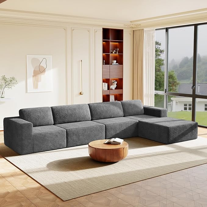 Vesgantti 159" Large Modular Sectional Sofa, L-Shaped Corduroy Cloud Couch