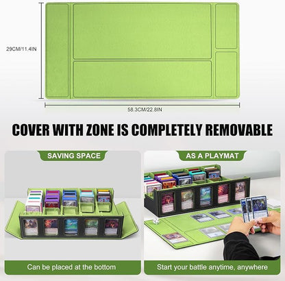 Kabinka Card Storage Box with Commander Display, 5-Row Deck Case with Removable Lid; 3900+ Card Deck Box for MTG Sports Cards, 5 Top Loaders, 5 Stoppers, 48 Dividers,1 Dice Tray (Black & Lemon Green)