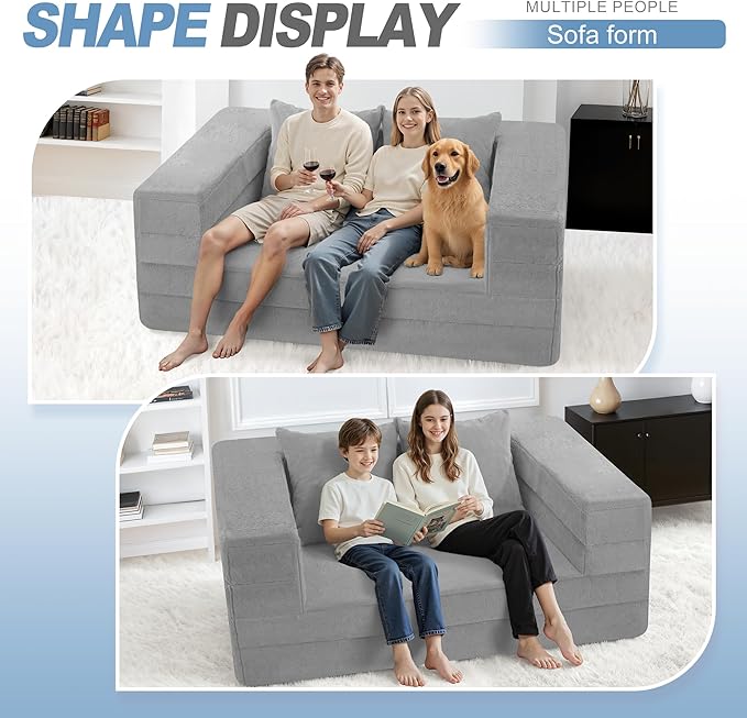 Futon Sofa Bed with Pillow, 3-in-1 Sleeper Sofa Bed with Removable Cover