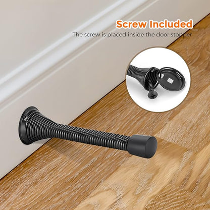 Ravinte Door Stoppers, 6 Pack Black Spring Door Stops with Rubber Bumper, Door Stoppers for Bottom of Door