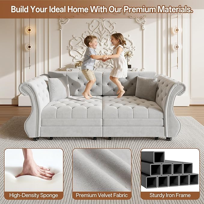 83.8" Oversized Pull Out Sofa Bed, Chesterfield Velvet Sleeper Sofa Couch