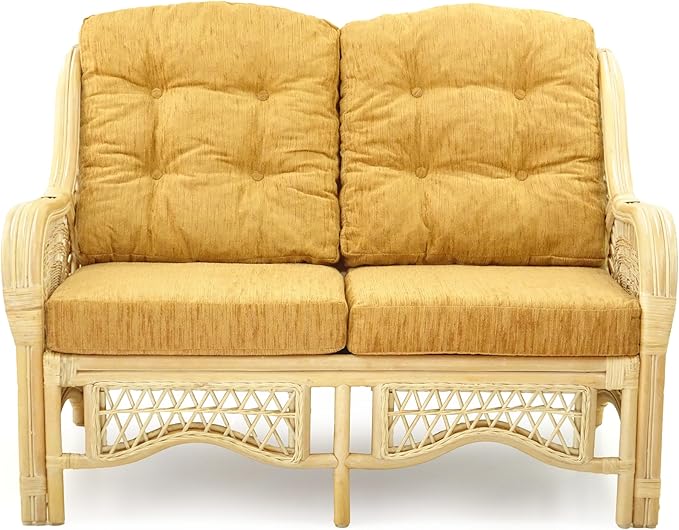 Malibu Lounge Loveseat Natural Color, Sofa Natural Rattan Wicker Handmade Design
