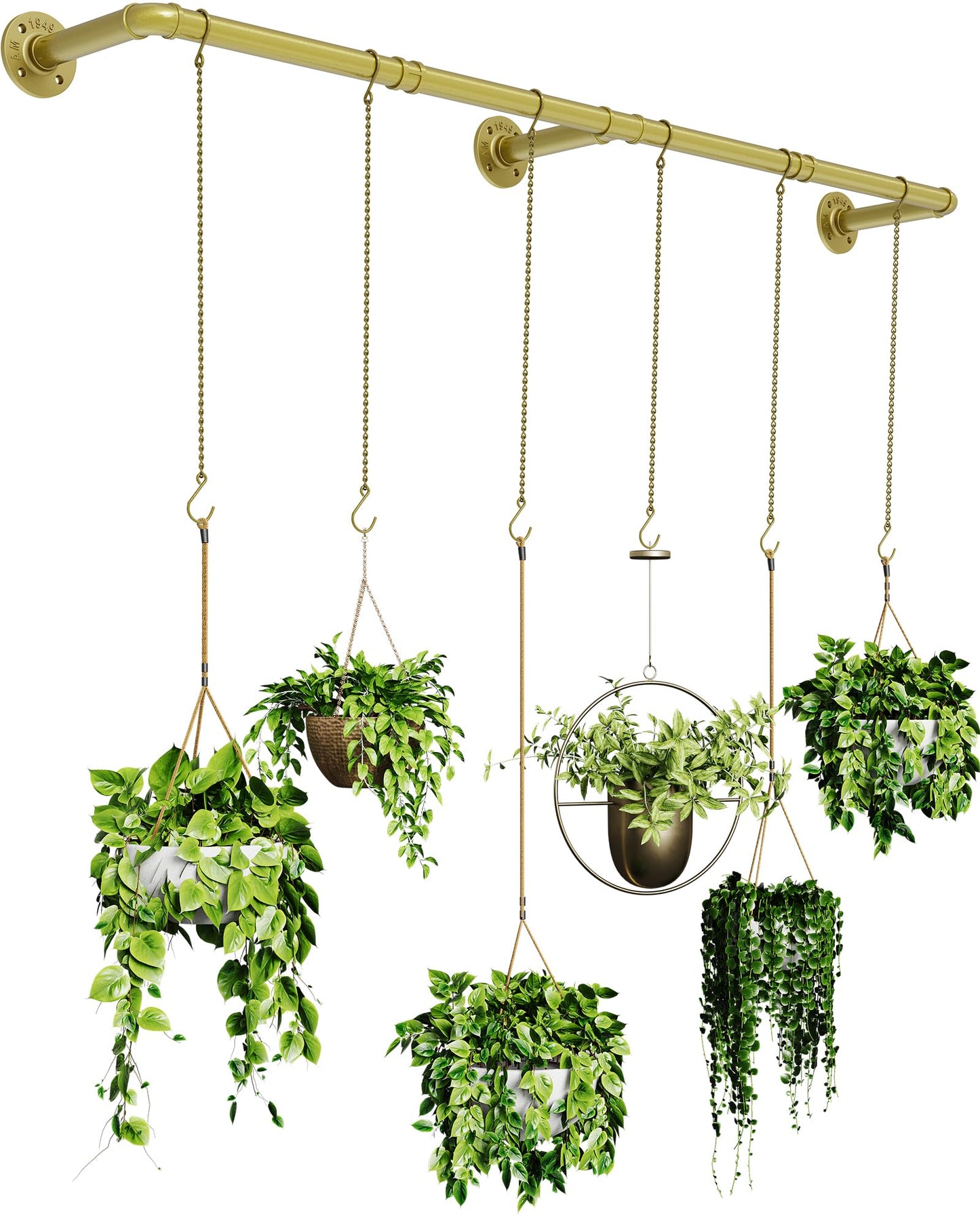 SOFITORG Plant Haning Rod, Hanging Planters for Indoor Plants with 6 Chains, Wall Plant Hanging Bar for Window Celling, 65.7 Inch, Metal Gold, Pots Not Included