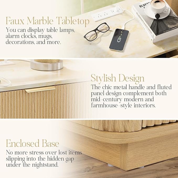 Fluted Nightstand Set of 2