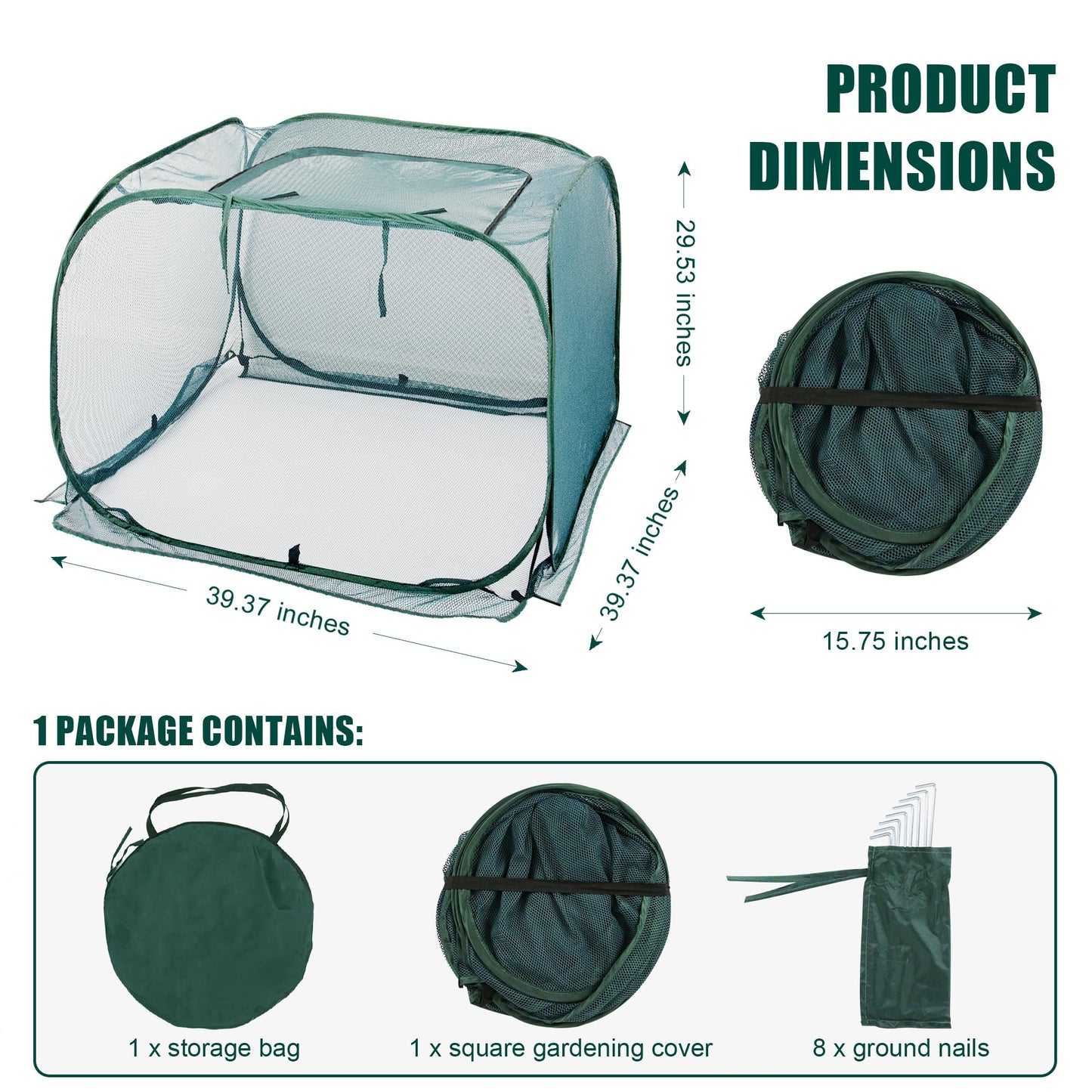 ANC POP Pop Up Mesh Plant Cover,40'' x 40'' x 30'' Plant Protector for Raised Garden & Flower Bed, Net Cage Plant Guard for Fruits, Vegetables, Seedlings and Herbs, 8 Ground Stakes for Fixing
