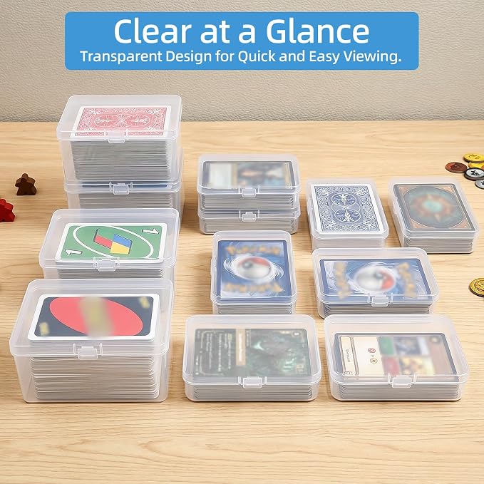 neotidy Playing Card Storage Box Set of 12, Clear Plastic Playing Card Cases Organizer with Snap Lid, Mixed Sizes Card Game Storage for UN* Cards, Standard Decks, Trading Cards, Card Game Holder Case