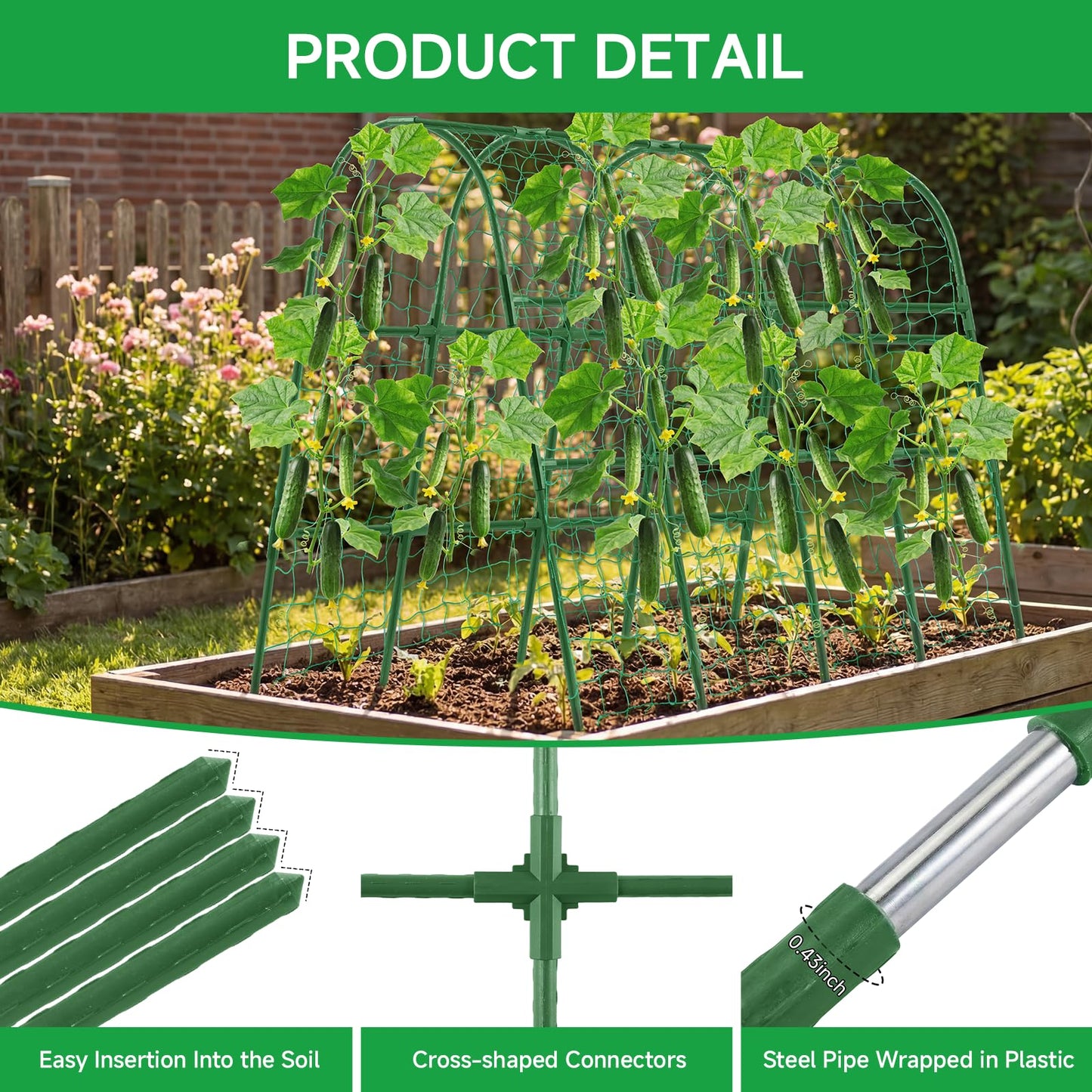 Cucumber Trellis for Raised Bed, 48x65 Inch U-Shape Garden Trellis for Outdoor Climbing Plants, Rust-Resistant Arch Plant Support Vegetable Trellis for Cucumber Tomato Pea Zucchini, Squash