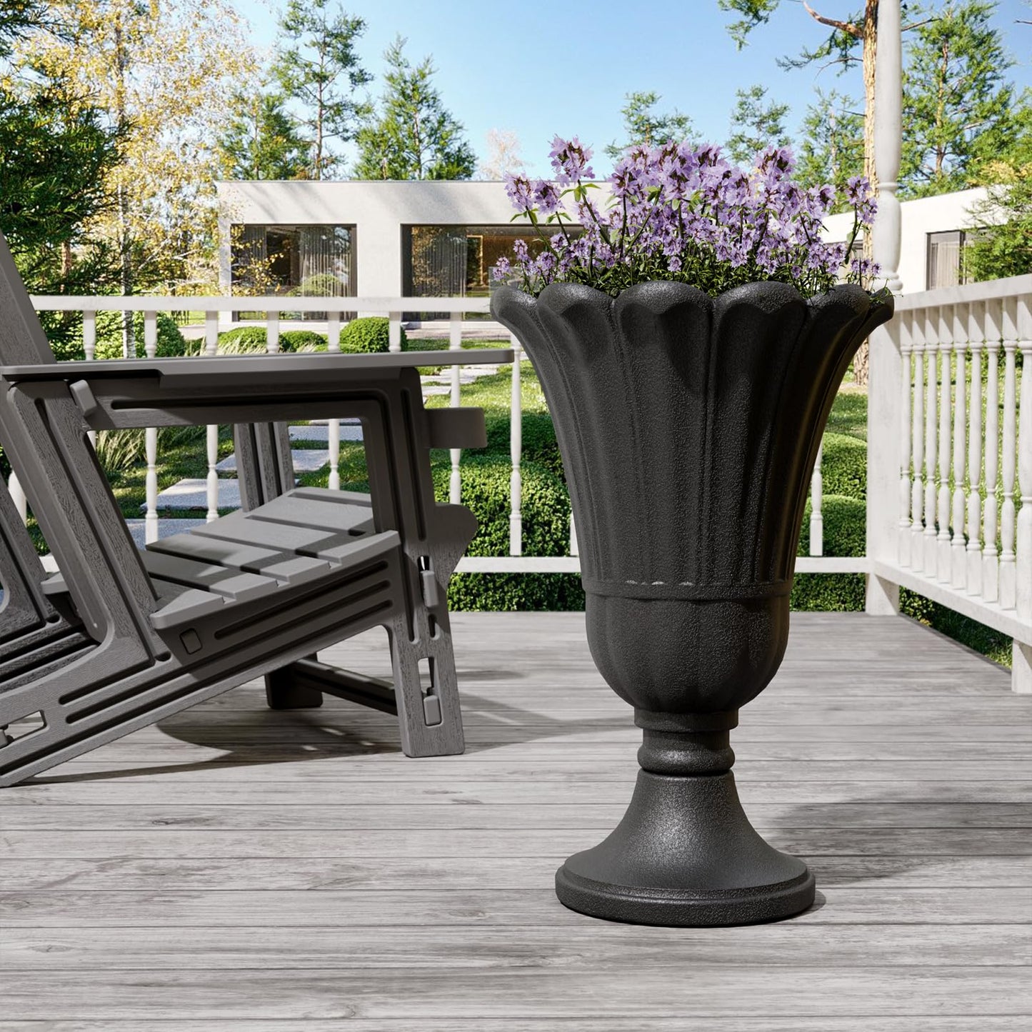 FONTOI 23" Tall Plastic Urn Planter (2-Pack) – Planters for Outdoor Plants with Drainage Holes & Petal Design, Heavy-Duty Classic Indoor Large Flower Pots for Home Garden, Front Porch & Decor, Black