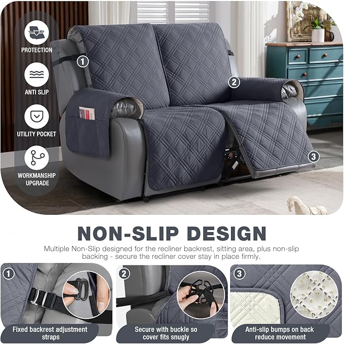 TAOCOCO 100% Waterproof Recliner Loveseat Covers 2 Seater, Split Loveseat Covers