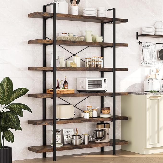OtterOasis Bookshelf Set of 2, Heavy Duty 6-Tier Industrial Bookcase, 120lbs